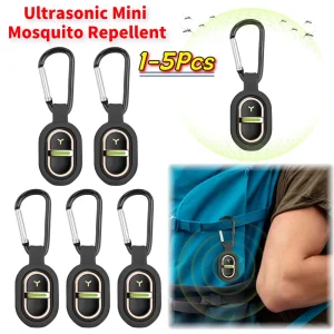 1-5pcs Ultrasonic Mini Mosquito Repellent with Carabiner Lightweight Anti-mosquito Bite Pendant for Kids Adults Outdoor Camping